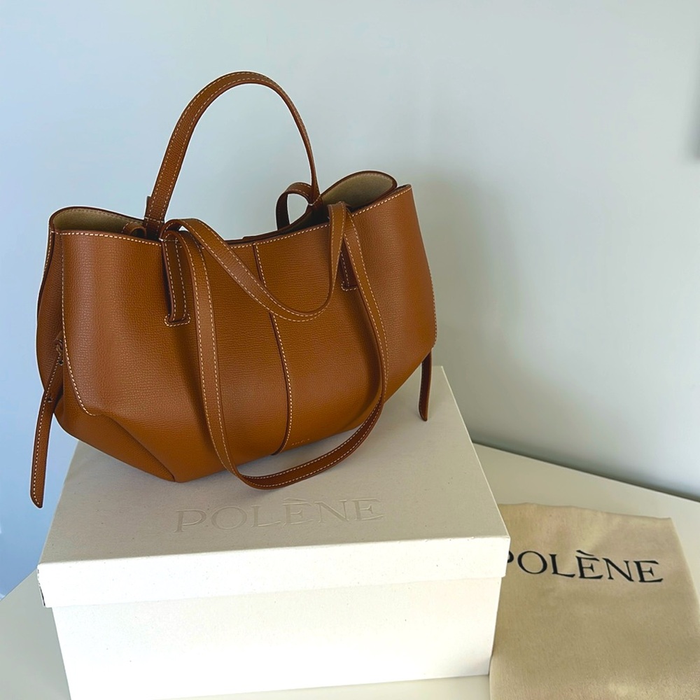 Polene Cyme Mini Tote Shoulder Handbag in Camel